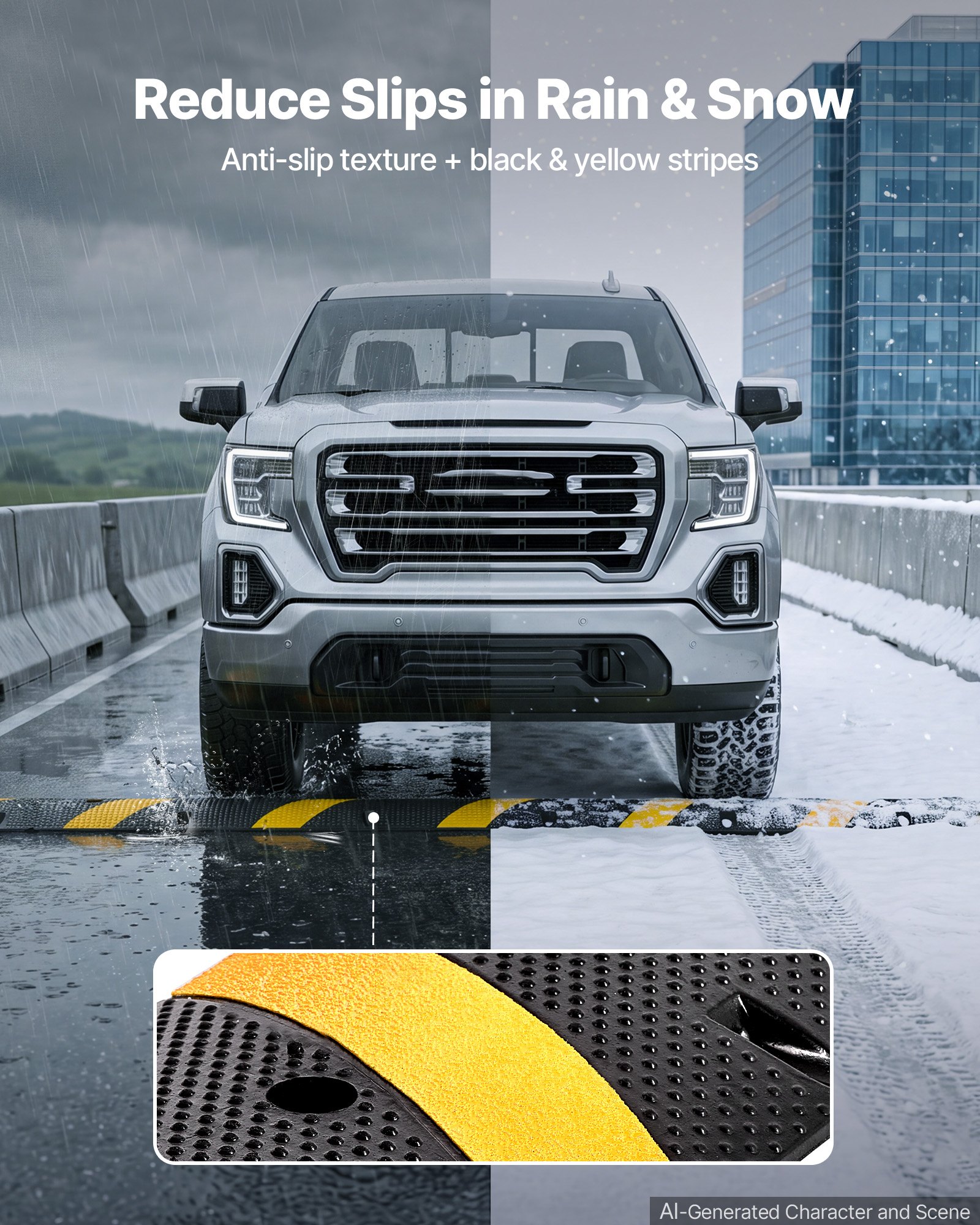 VEVOR 6FT Rubber Speed Bump, 2 Channel, Heavy Duty Traffic Speed Hump, 22000 lbs/axle Load Capacity, 72 in Cable Protector Ramp with Expansion Screws, for Asphalt Concrete Gravel Driveway Road, 1 Pack