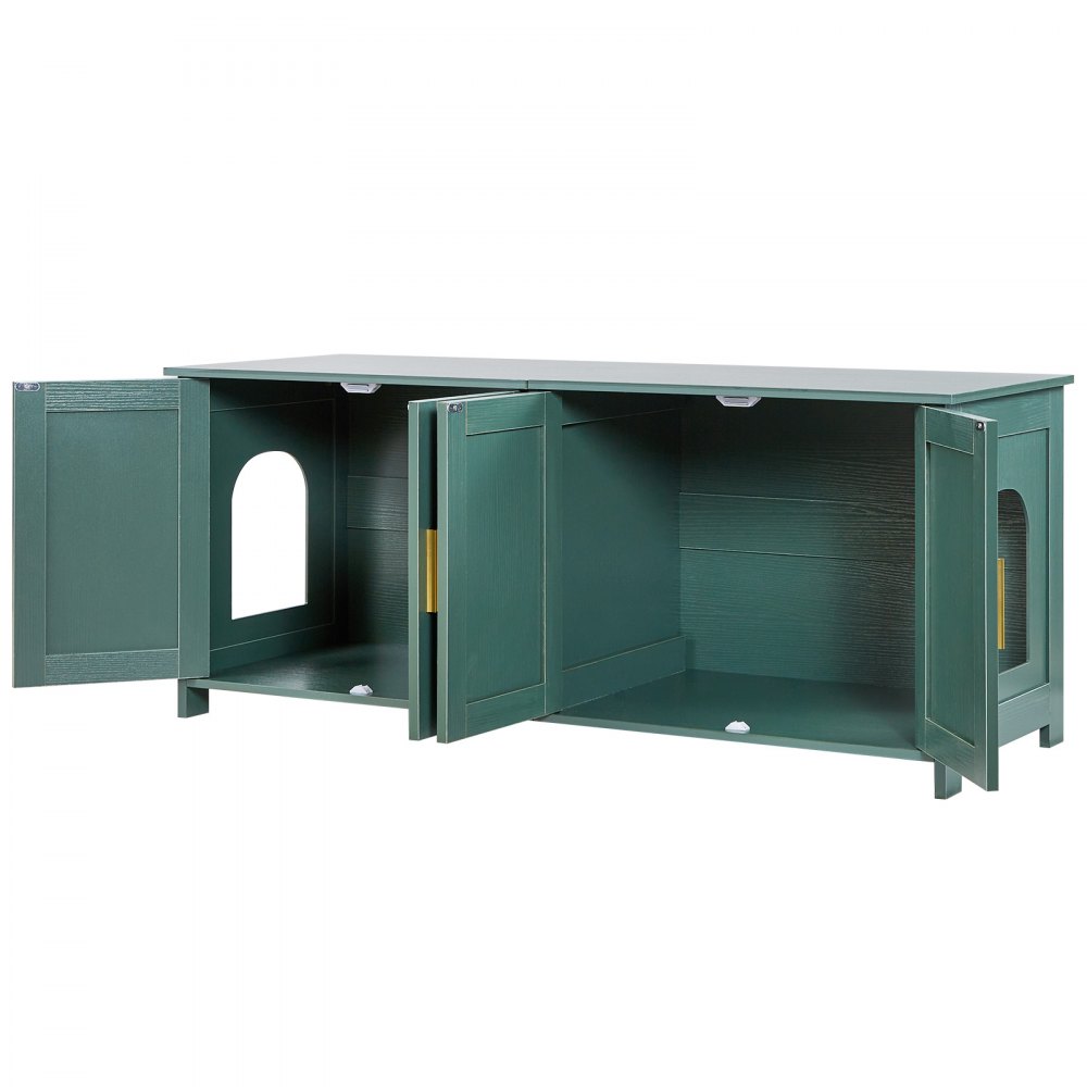 VEVOR kattenbak, 1200x450x500 mm, kattenbak met 4 deuren en 2 ingangen, kattenbakkast voor binnen, houten kattenhuis, past op de meeste kattenbakken, groen