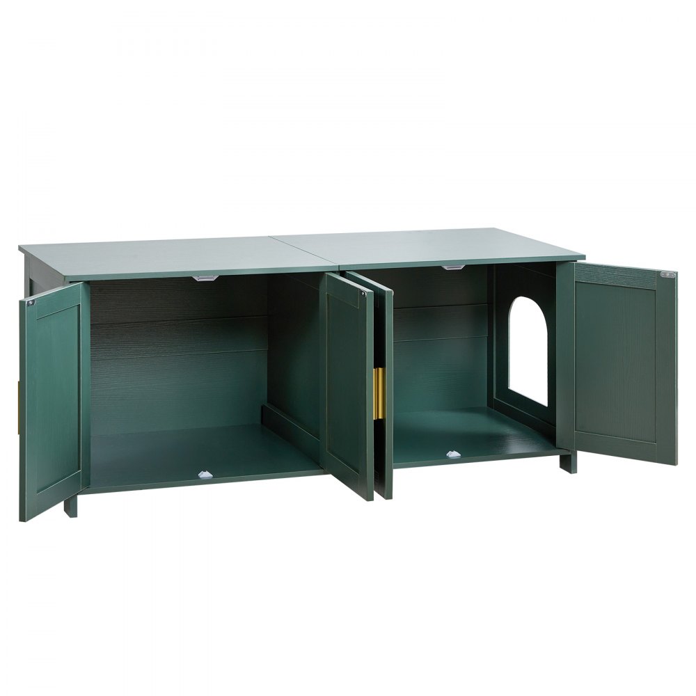 VEVOR kattenbak, 1200x450x500 mm, kattenbak met 4 deuren en 2 ingangen, kattenbakkast voor binnen, houten kattenhuis, past op de meeste kattenbakken, groen