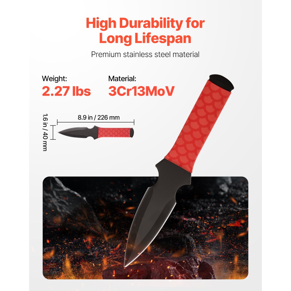 VEVOR Throwing Knives Set, 6 Pack, 226 mm Stainless Steel Well-balanced Knives with Protective Black Nylon Sheath, Ideal Companion for Throwing Products Axes, Sturdy for Recreation and Competition