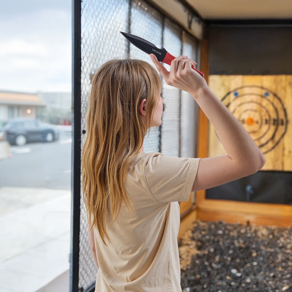 VEVOR Throwing Knives Set, 6 Pack, 226 mm Stainless Steel Well-balanced Knives with Protective Black Nylon Sheath, Ideal Companion for Throwing Products Axes, Sturdy for Recreation and Competition