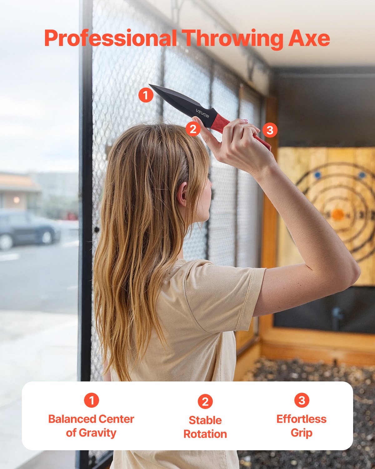 VEVOR Throwing Knives Set, 6 Pack, 226 mm Stainless Steel Well-balanced Knives with Protective Black Nylon Sheath, Ideal Companion for Throwing Products Axes, Sturdy for Recreation and Competition