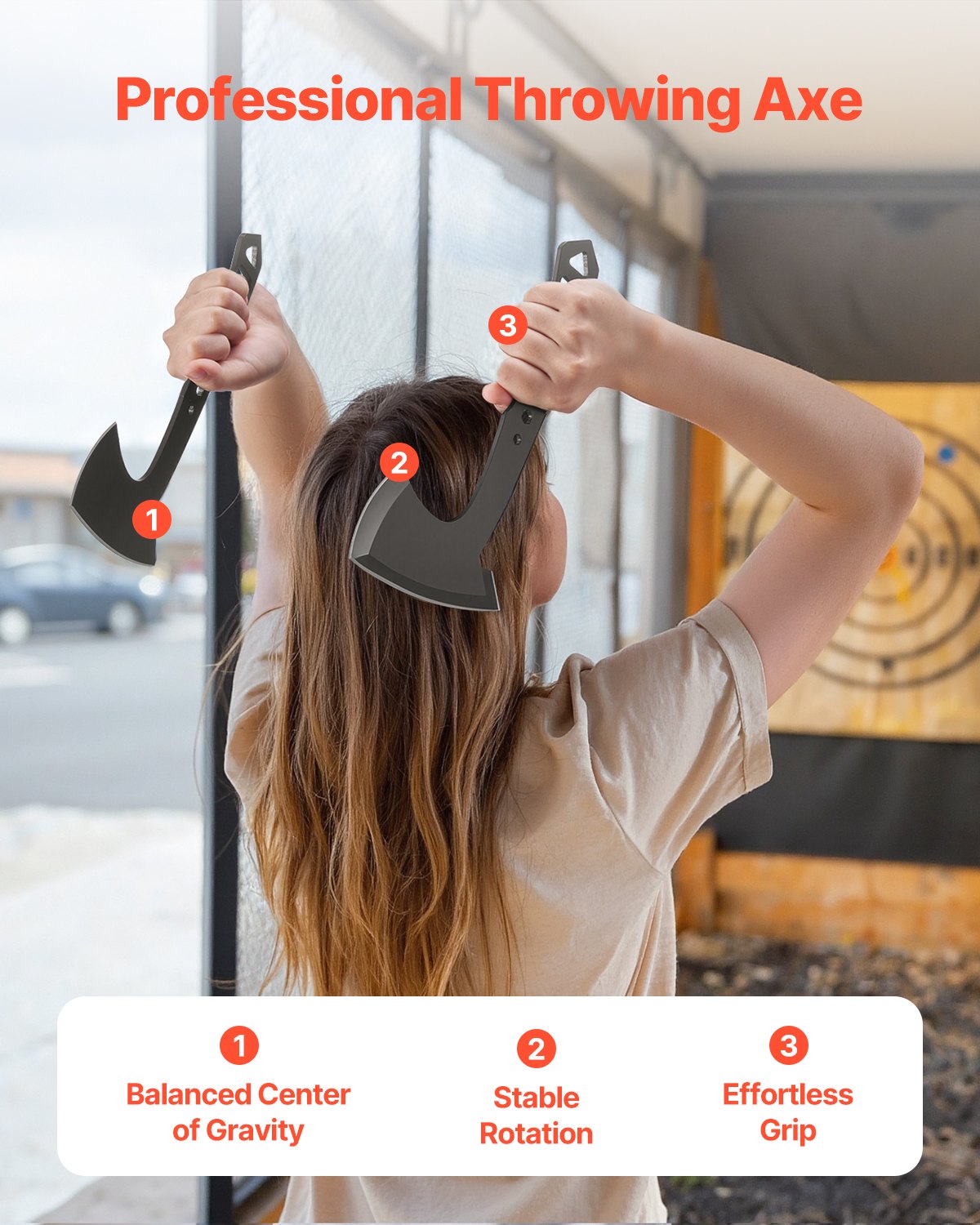 VEVOR Werpbijlen en Tomahawks 3-delige roestvrijstalen werpbijlset, multifunctionele handgreep met sleutel en flesopener, met zwarte nylon hoes, voor recreatieve wedstrijden en kampeeraccessoires