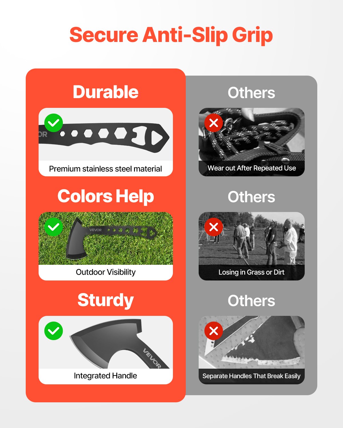 VEVOR Werpbijlen en Tomahawks 3-delige roestvrijstalen werpbijlset, multifunctionele handgreep met sleutel en flesopener, met zwarte nylon hoes, voor recreatieve wedstrijden en kampeeraccessoires