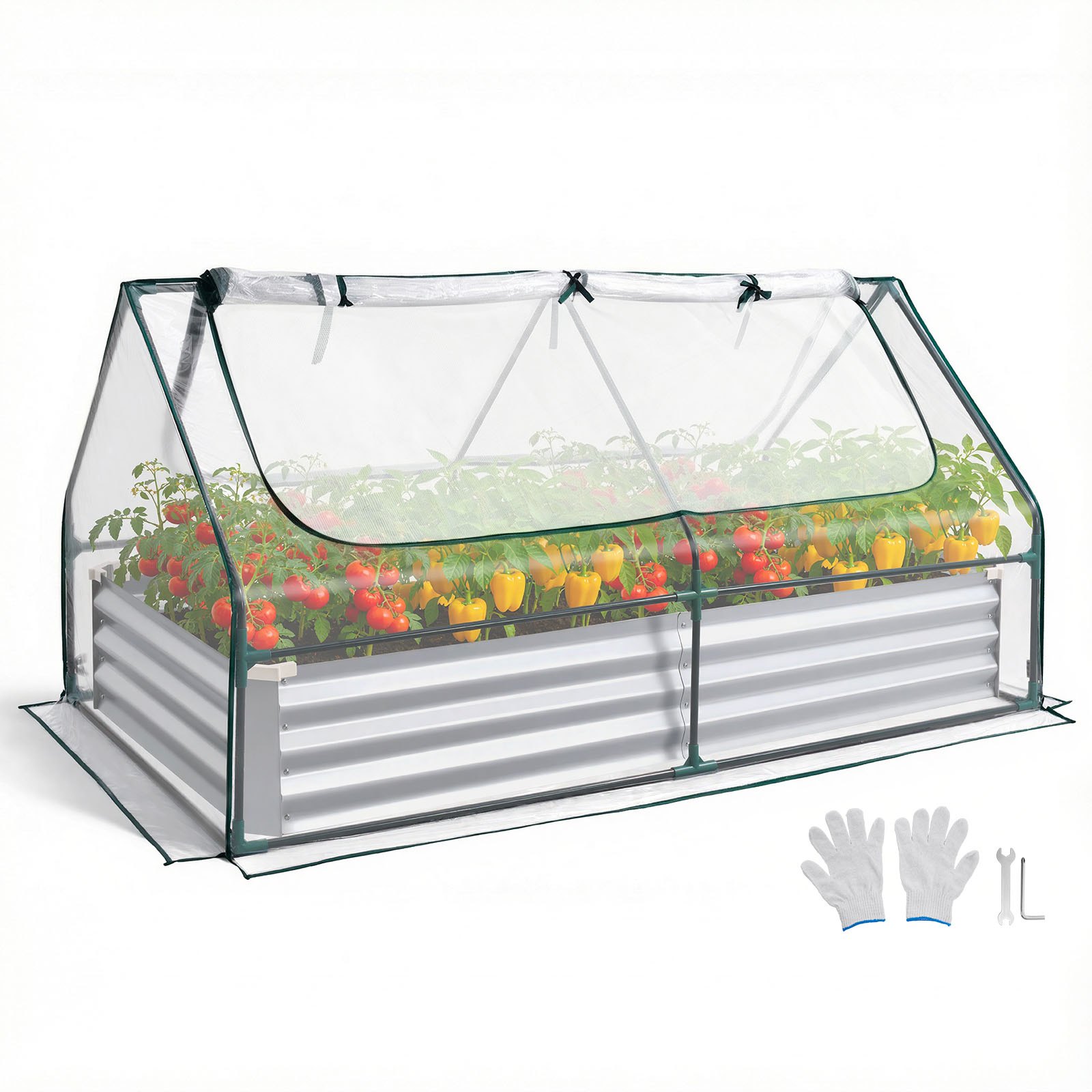VEVOR Verhoogd tuinbed, Metaal, 180x90x30 cm, Rechthoekig tuinbed, Plantenbakset voor buiten, Groentebed met kasafdekking en handschoenen, Bloembed, Plantbed voor bloemen en groenten