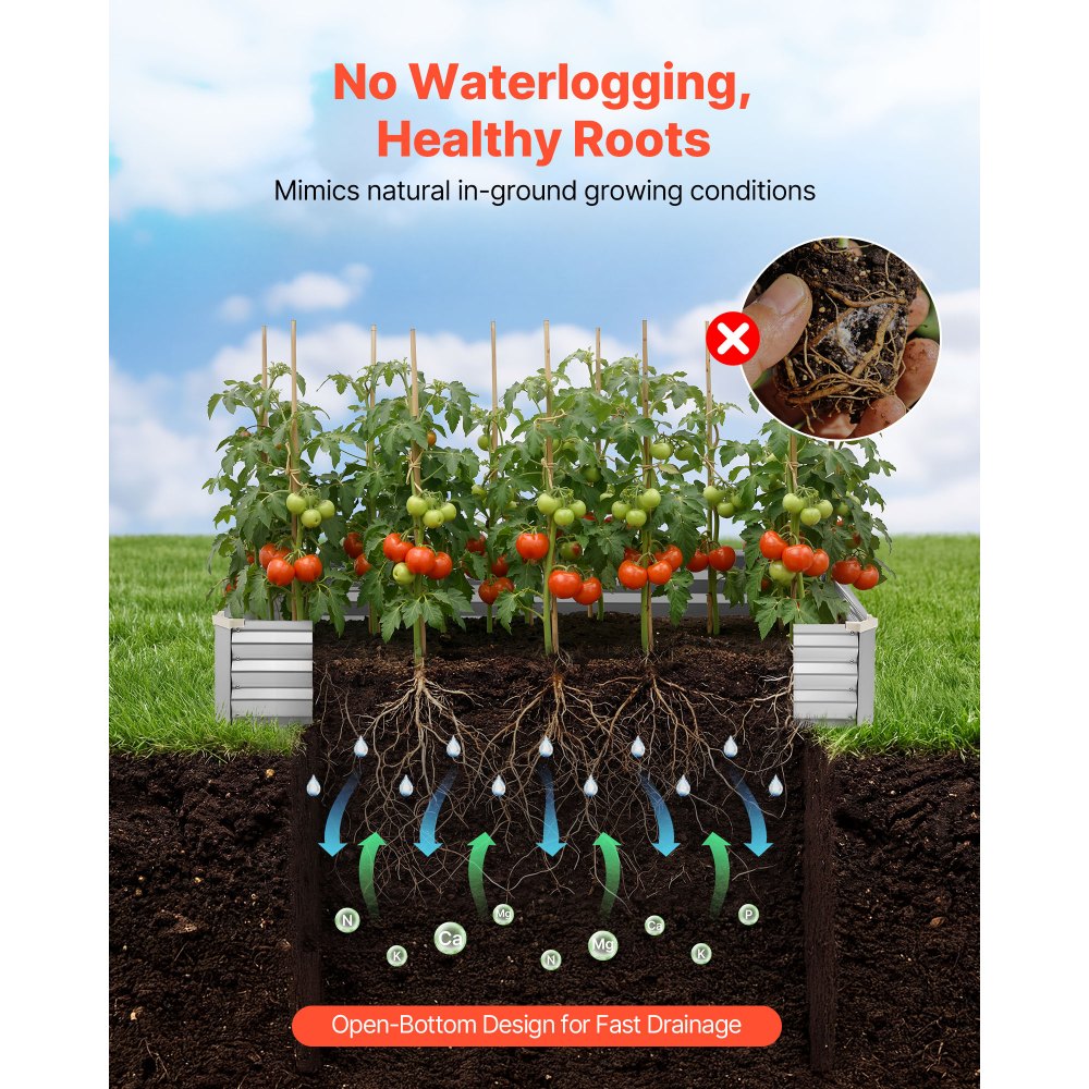 VEVOR Verhoogd tuinbed, Metaal, 2-delige set, 180x90x30 cm, Rechthoekig tuinbed, Plantenbakset voor buiten, Groentebed met handschoenen, Bloembed zonder bodem, Plantbed voor bloemen en groenten, Zilver