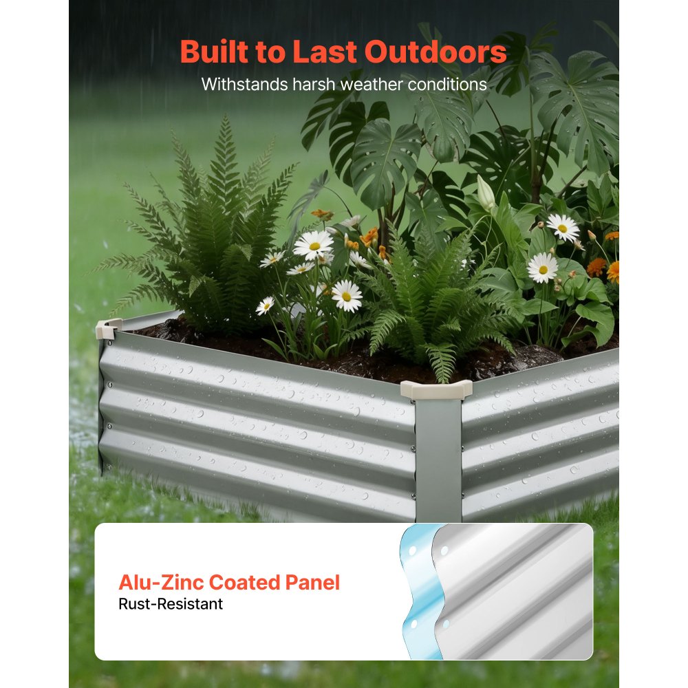 VEVOR Verhoogd tuinbed, Metaal, 2-delige set, 180x90x30 cm, Rechthoekig tuinbed, Plantenbakset voor buiten, Groentebed met handschoenen, Bloembed zonder bodem, Plantbed voor bloemen en groenten, Zilver