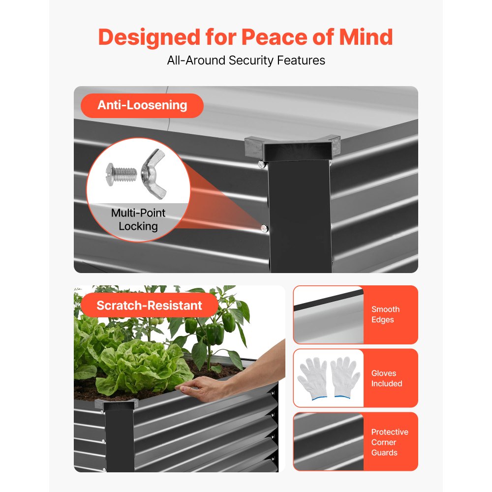 VEVOR Verhoogd tuinbed, Metaal, Set van 2, 203x102x46 cm, Rechthoekig tuinbed, Plantenbakset voor buiten, Groentebed met handschoenen, Bloembed, Plantbed, Plantenstel met slinger voor bloemen en groenten