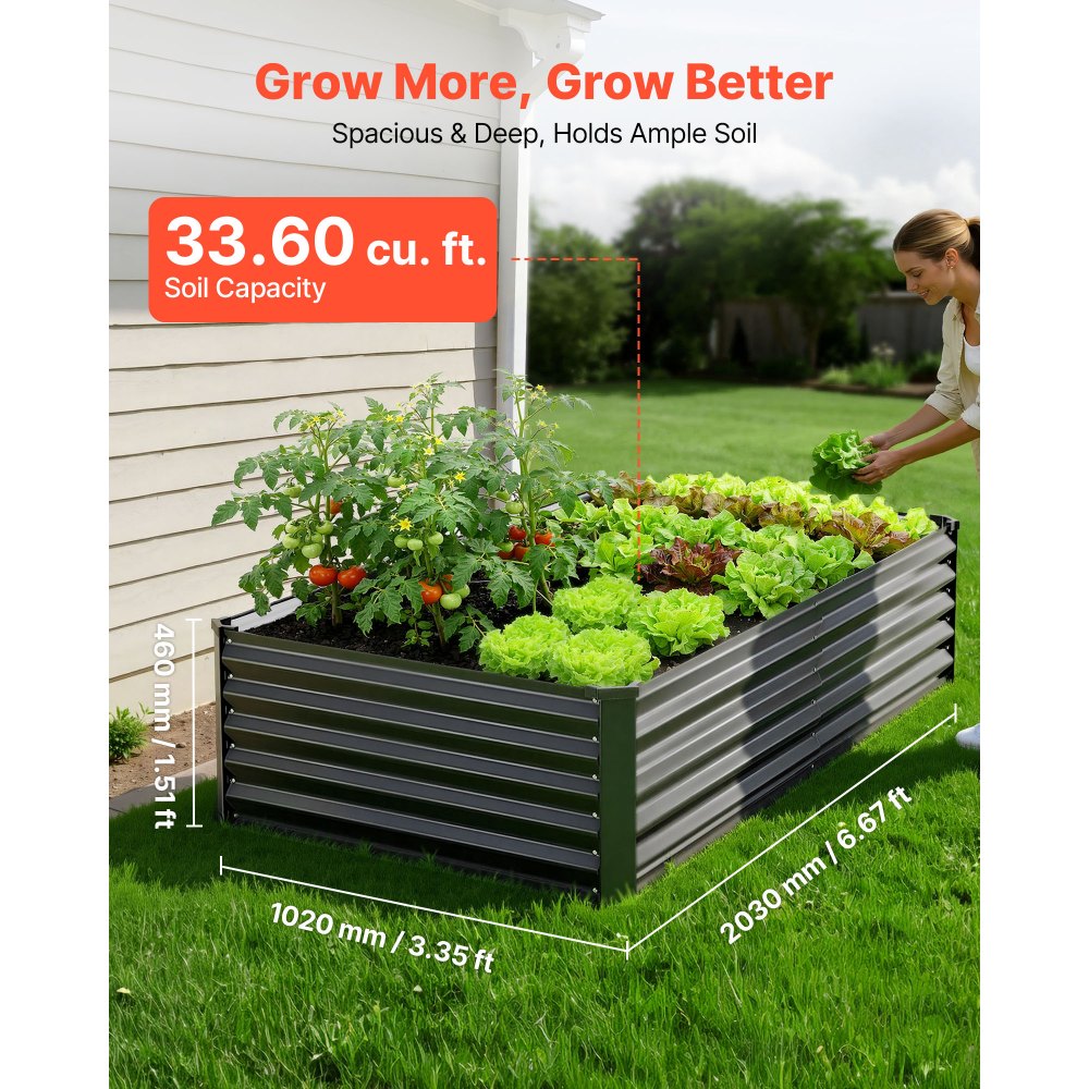 VEVOR Verhoogd tuinbed, Metaal, Set van 2, 203x102x46 cm, Rechthoekig tuinbed, Plantenbakset voor buiten, Groentebed met handschoenen, Bloembed, Plantbed, Plantenstel met slinger voor bloemen en groenten