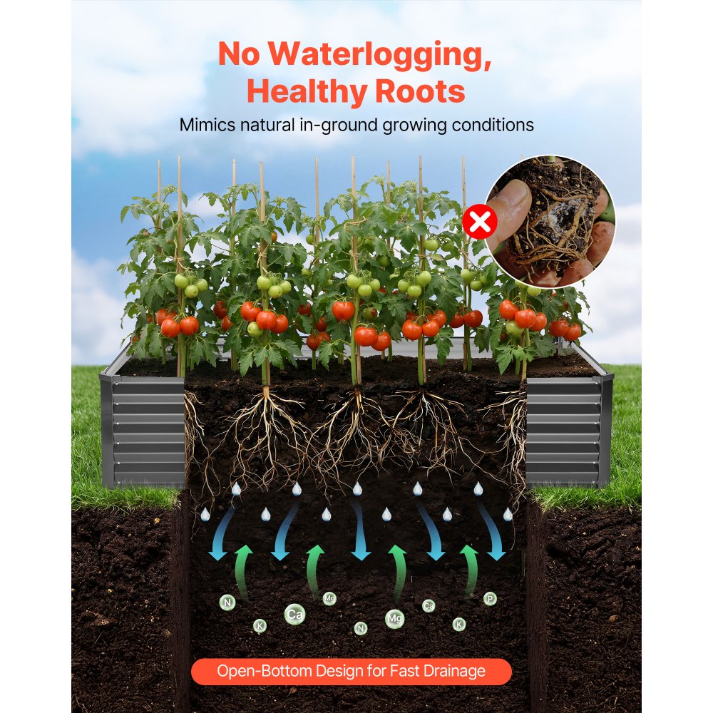 VEVOR Verhoogd tuinbed, Metaal, Set van 2, 203x102x46 cm, Rechthoekig tuinbed, Plantenbakset voor buiten, Groentebed met handschoenen, Bloembed, Plantbed, Plantenstel met slinger voor bloemen en groenten