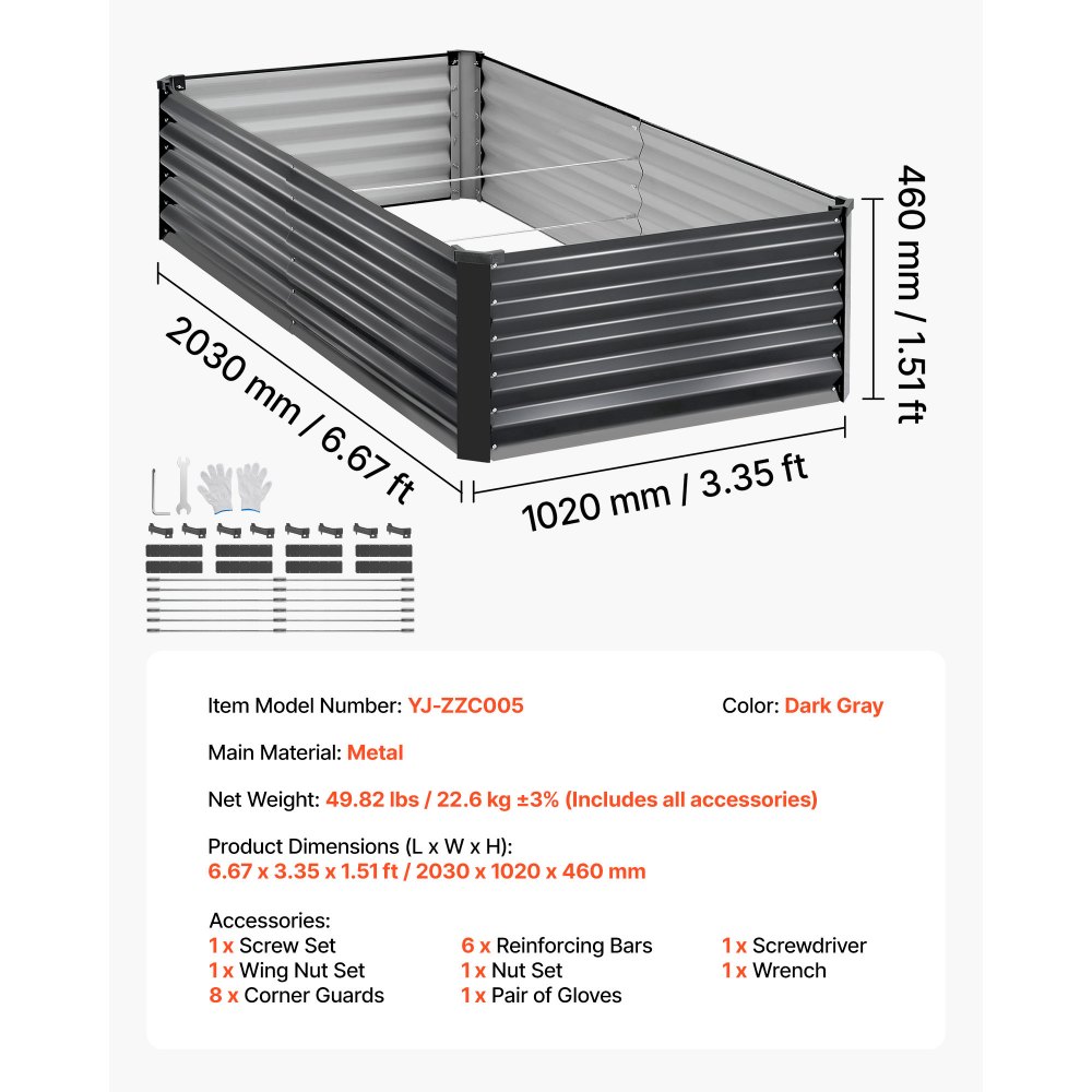 VEVOR Verhoogd tuinbed, Metaal, Set van 2, 203x102x46 cm, Rechthoekig tuinbed, Plantenbakset voor buiten, Groentebed met handschoenen, Bloembed, Plantbed, Plantenstel met slinger voor bloemen en groenten