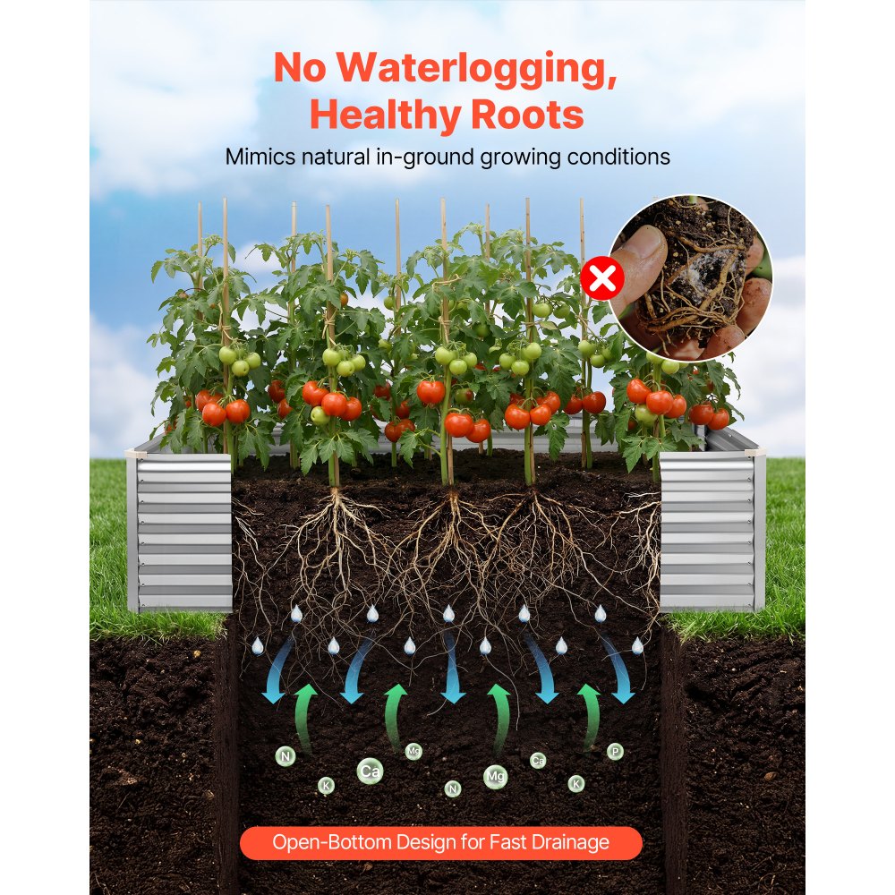 VEVOR Verhoogd tuinbed, Metaal, 240x120x62 cm, Rechthoekig tuinbed, Plantenbakset voor buiten, Groentebed met handschoenen, Bloembed zonder bodem, Plantbed voor bloemen en groenten, Zilver