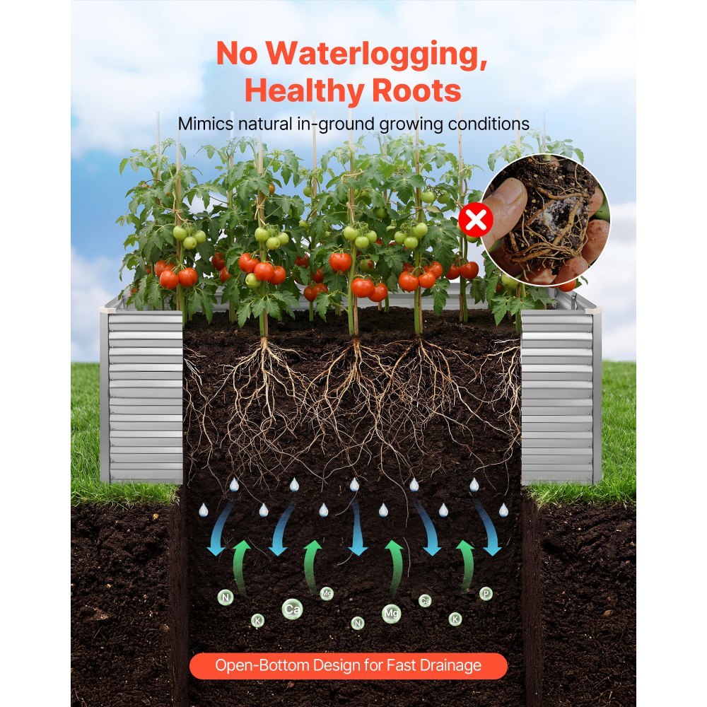 VEVOR Verhoogd tuinbed, Metaal, 2400x1200x860 mm, Rechthoekig tuinbed, Plantenbakset voor buiten, Groentebed met handschoenen, Bloembed zonder bodem, Plantbed voor bloemen en groenten, Zilver