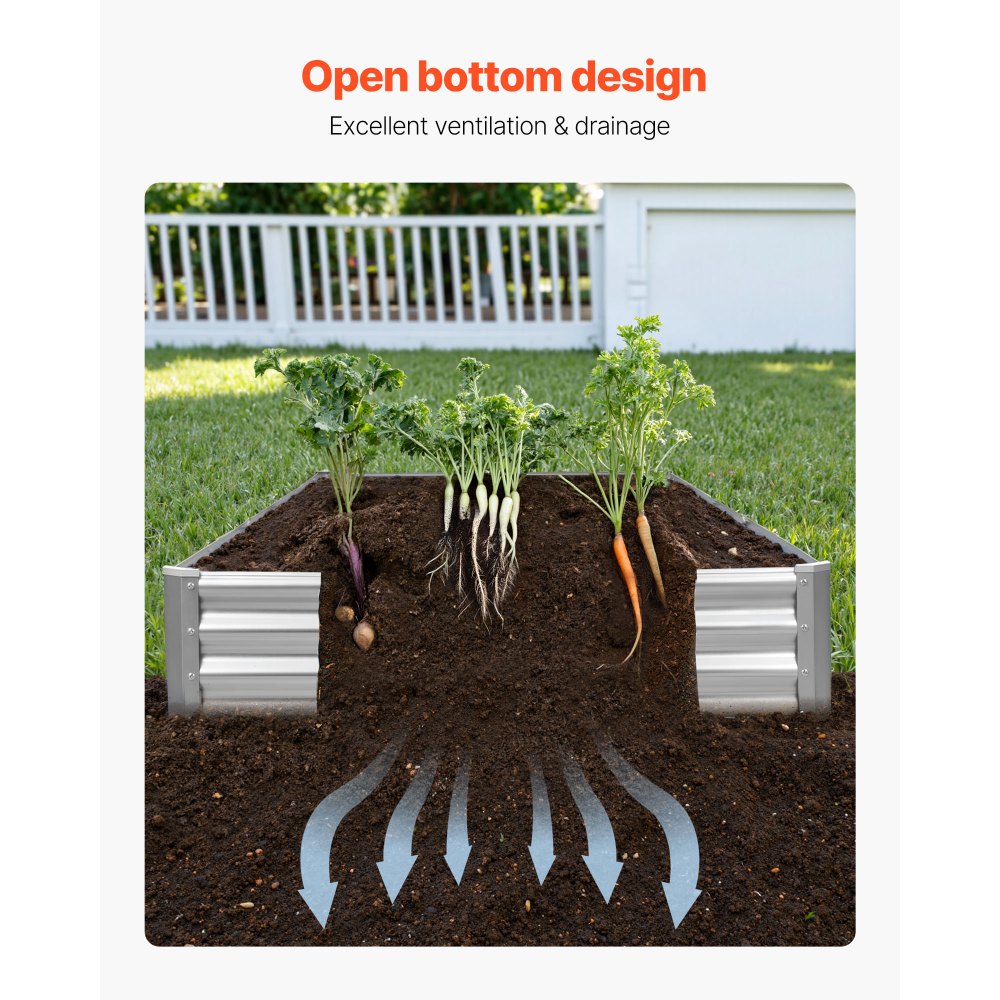 VEVOR Metal Raised Garden Bed, 12 x 4 x 1 ft Outdoor Galvalume Planter Garden Box, Open Bottom Design, Large Planter Raised Bed for Growing Vegetables, Flowers, and Succulents, Galvanized Color