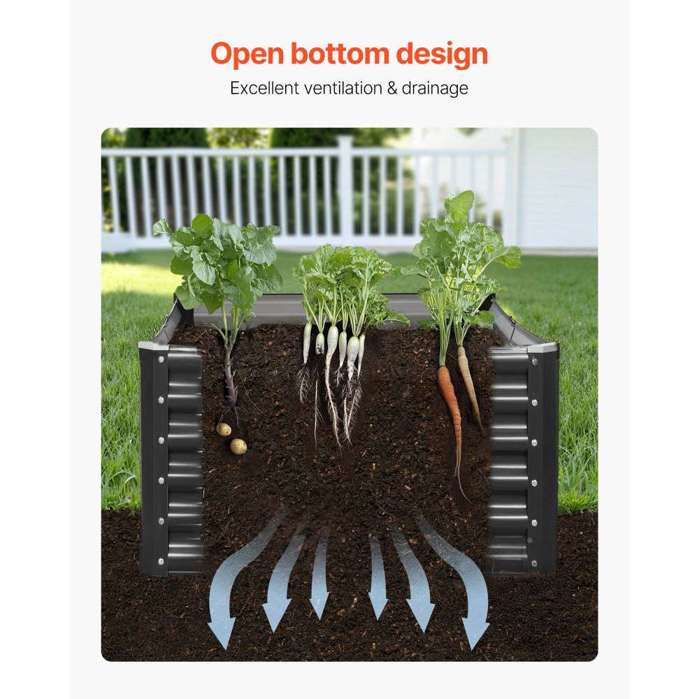 VEVOR Metal Raised Garden Bed, 6 x 3 x 1.4 ft Outdoor Galvanized Planter Garden Box, Open Bottom Design, Large Planter Raised Bed for Growing Vegetables, Flowers, Herbs, and Succulents, Dark Gray