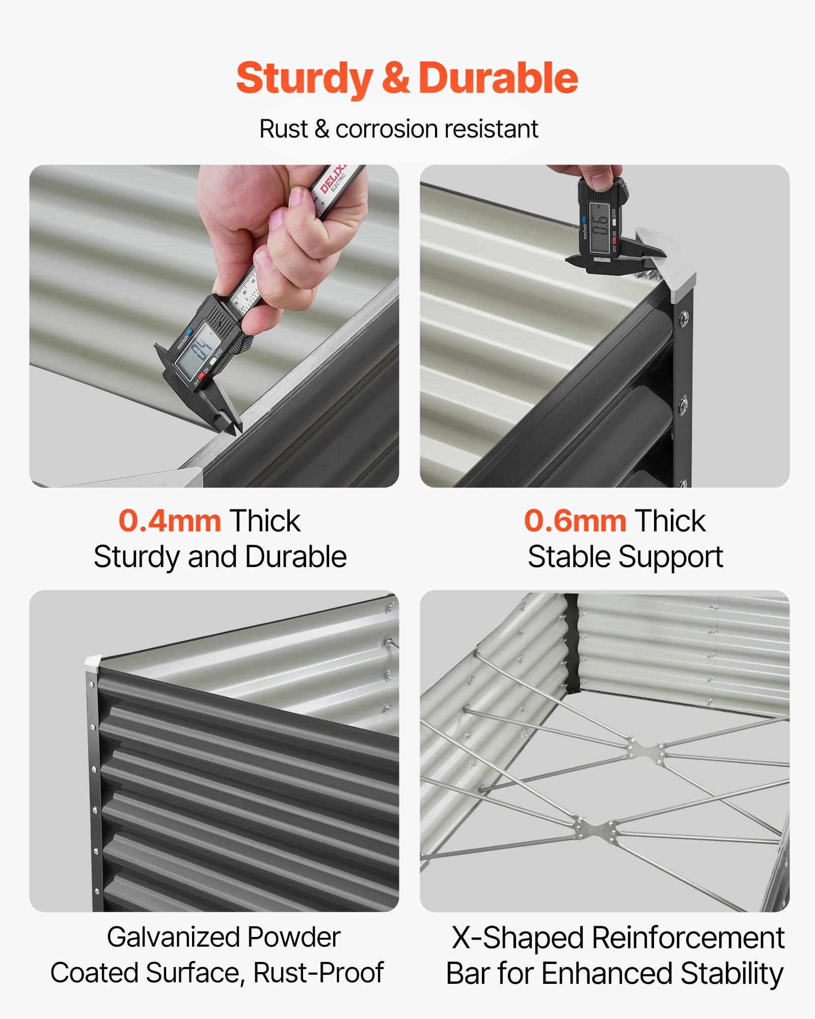 VEVOR Metal Raised Garden Bed, 6 x 3 x 1.4 ft Outdoor Galvanized Planter Garden Box, Open Bottom Design, Large Planter Raised Bed for Growing Vegetables, Flowers, Herbs, and Succulents, Dark Gray