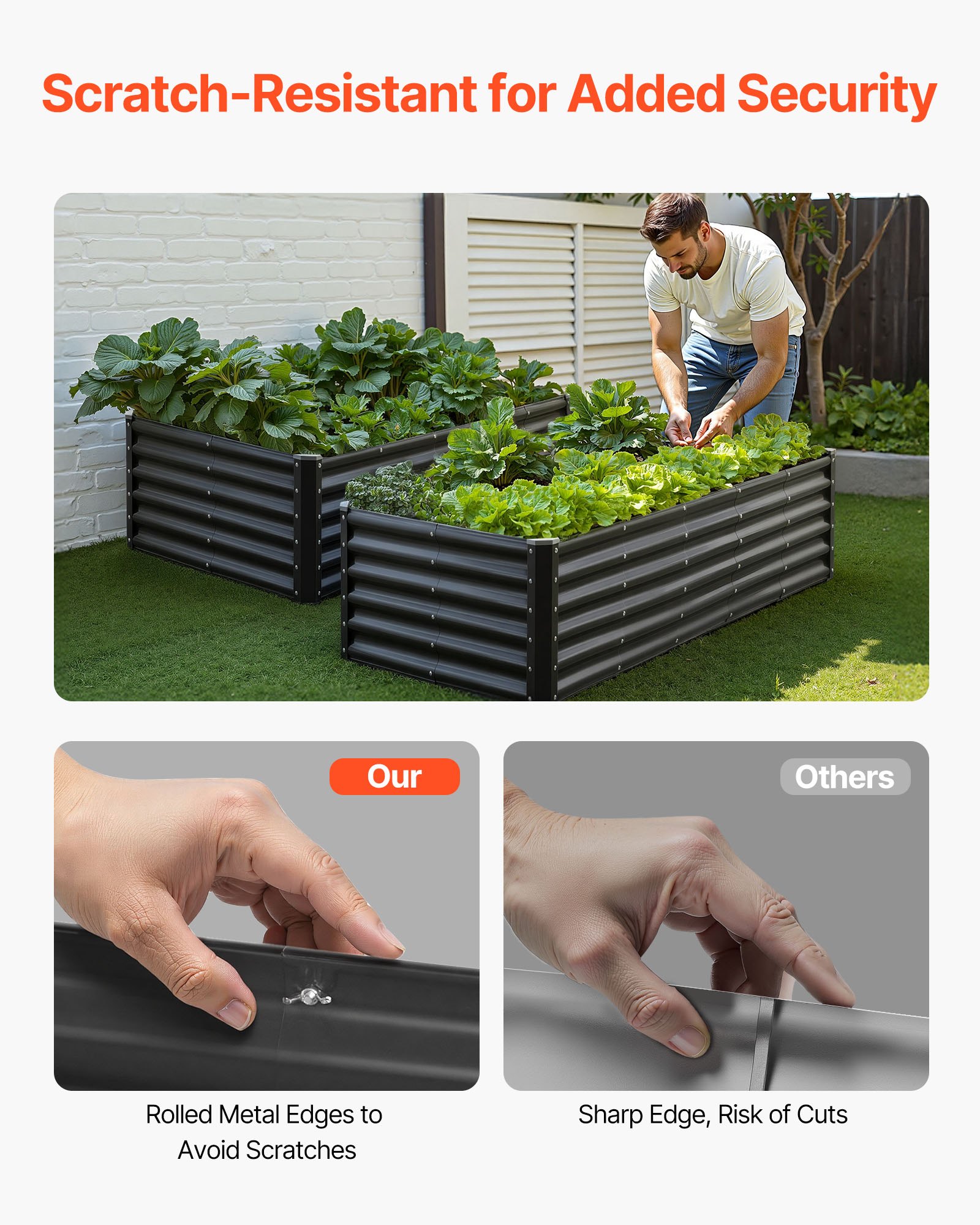 VEVOR Metal Raised Garden Bed, 6 x 3 x 1.4 ft Outdoor Galvanized Planter Garden Box, Open Bottom Design, Large Planter Raised Bed for Growing Vegetables, Flowers, Herbs, and Succulents, Dark Gray