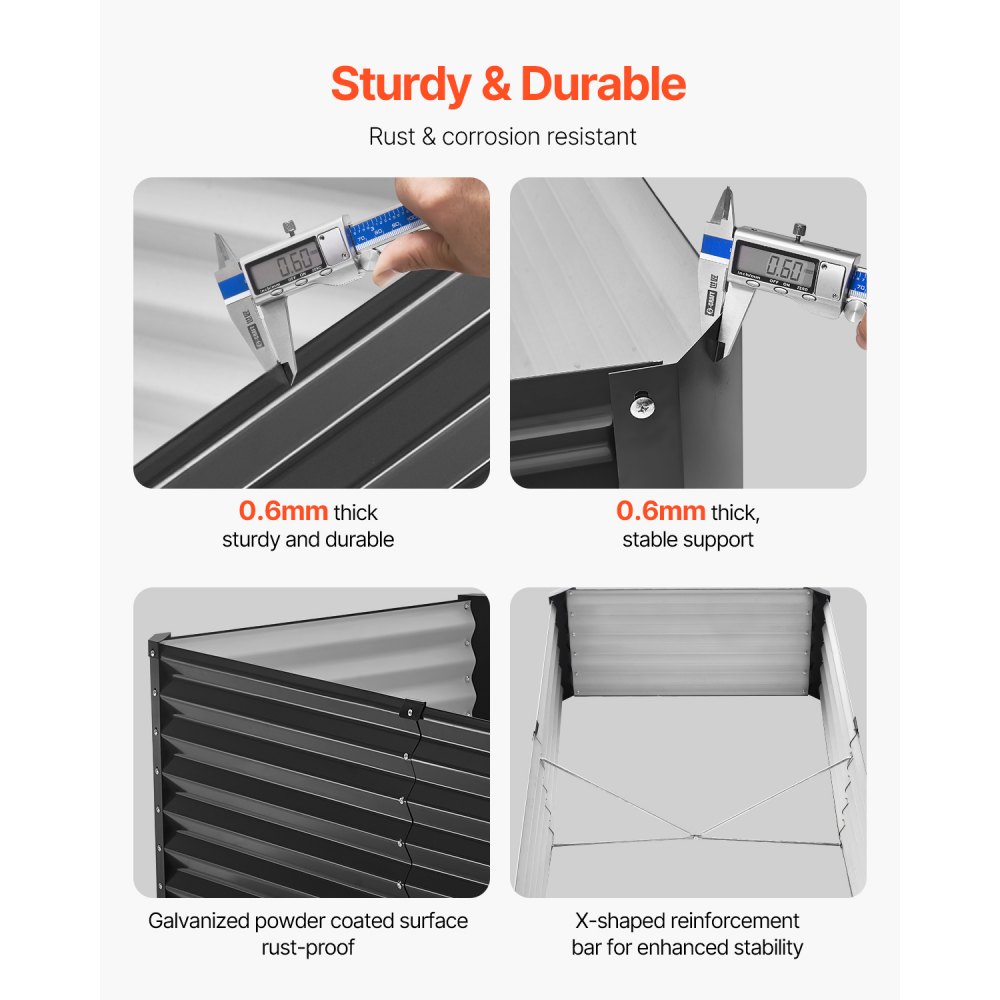 VEVOR Metal Raised Garden Bed, 6 x 3 x 1.5 ft Outdoor Galvanized Planter Box, with Open Bottom, Large Planter Raised Bed for Gardening Vegetables, Flowers, Herbs, and Succulent Plants, Dark Gray