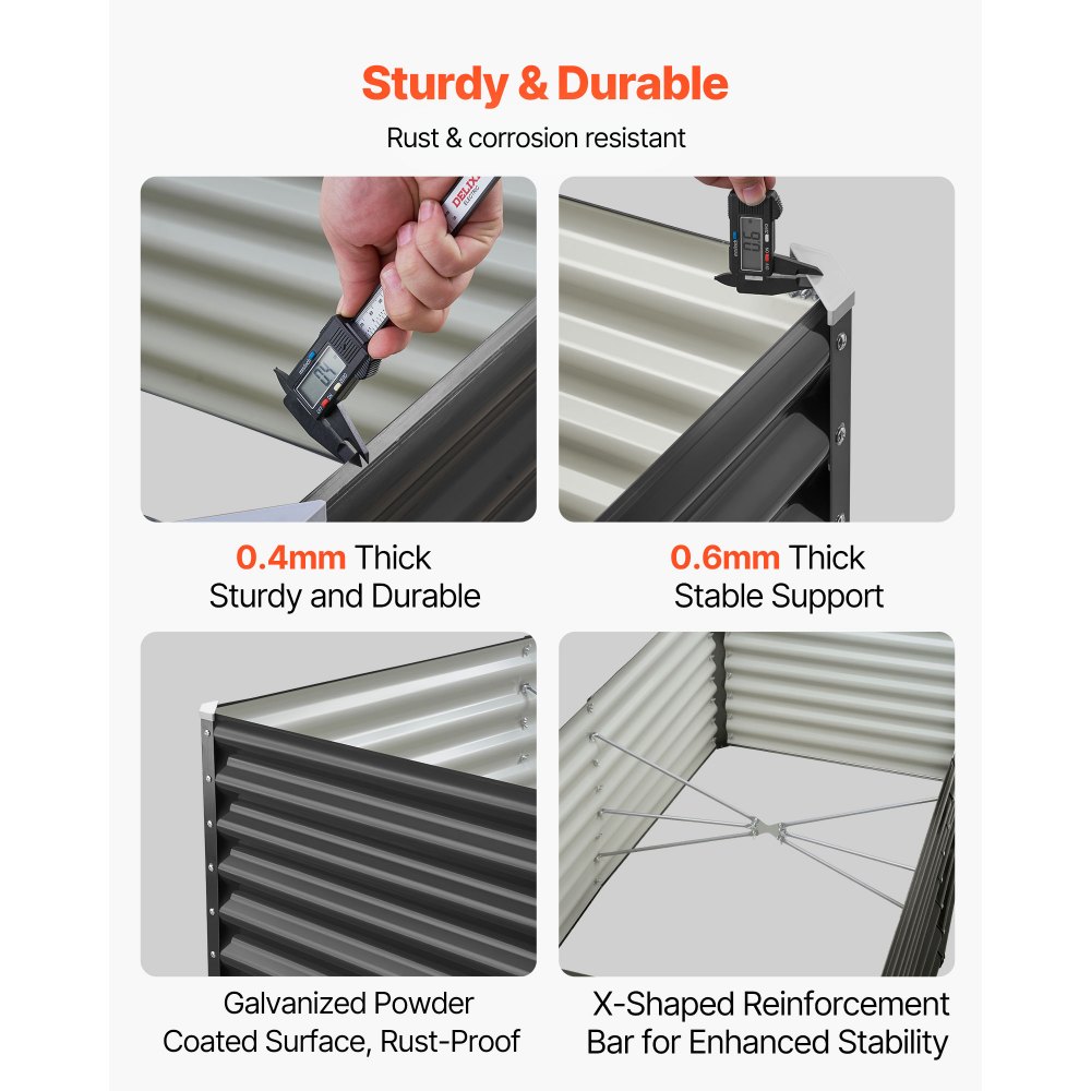 VEVOR Metal Raised Garden Bed, 6 x 3 x 2 ft Outdoor Galvanized Planter Garden Box, Open Bottom Design, Large Planter Raised Bed for Growing Vegetables, Flowers, Herbs, and Succulents, Dark Gray