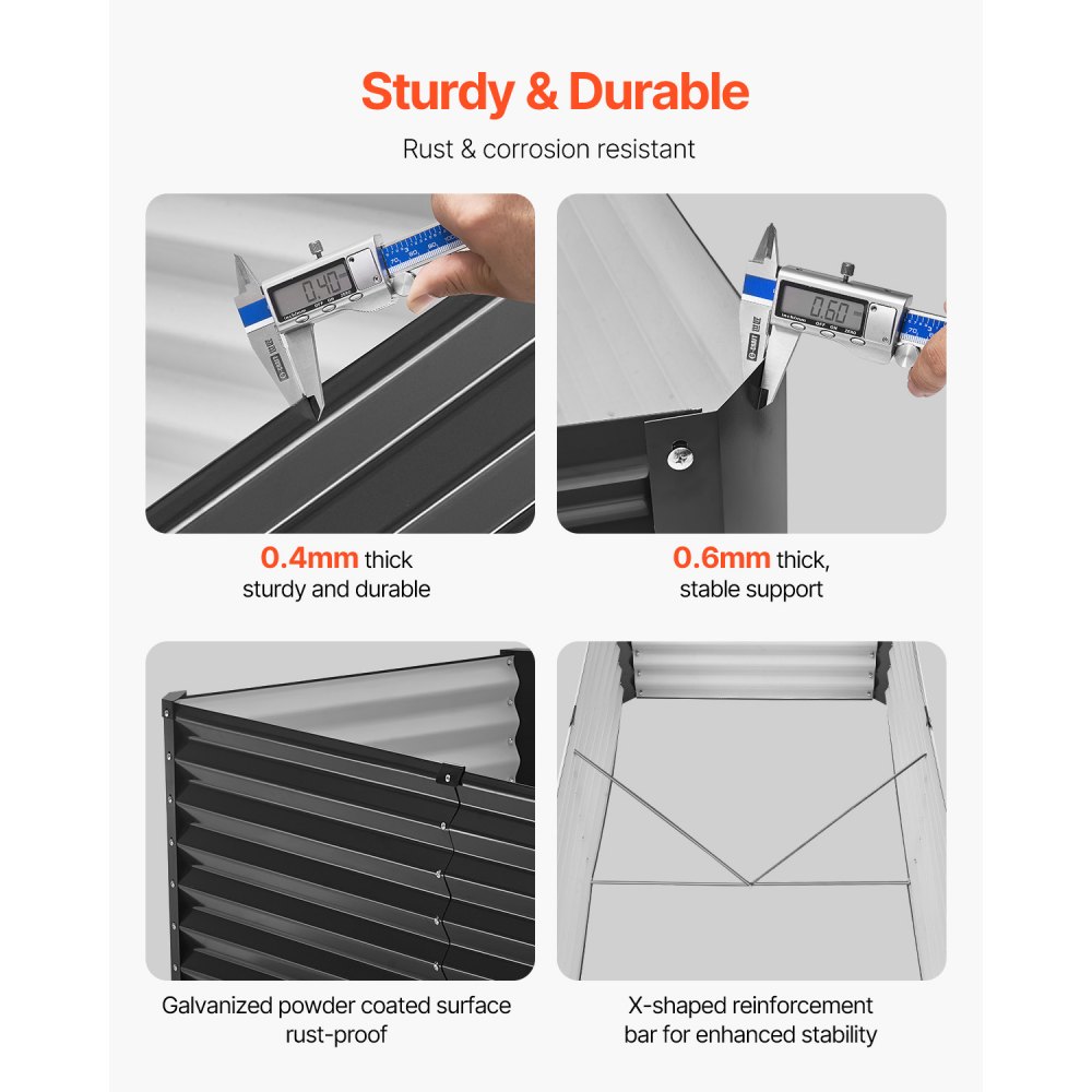 VEVOR Metalen verhoogde bak, 1800x895x600mm, gegalvaniseerde buitenbak met open bodem, grote groentebak voor het kweken van groenten, bloemen, kruiden en vetplanten, donkergrijs