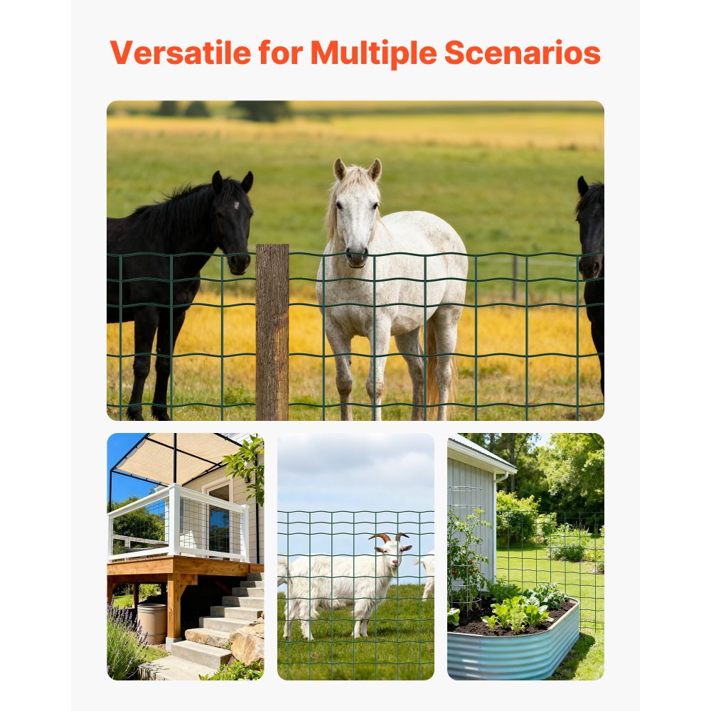 VEVOR Tuinhek, 1 x 20 m, Gaashekwerk (2,1 mm), Gegalvaniseerd staaldraadhekwerk voor runderen, varkens en schapen, Vinyl gecoat veehekwerk voor dierenverblijven, Kooidraad, Tuinhekken, Groen