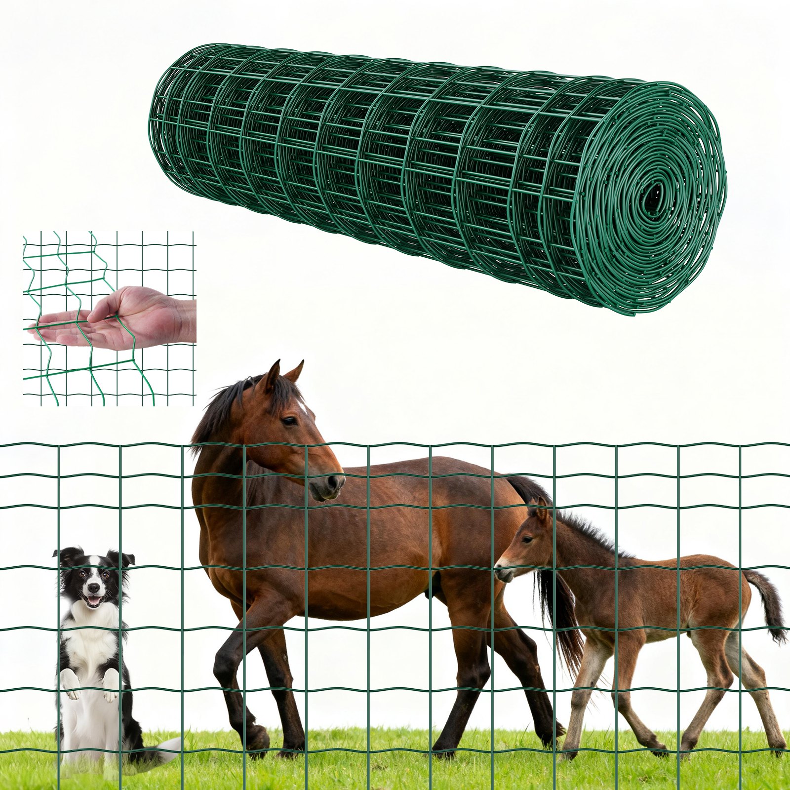 VEVOR Tuinhek, 1 x 20 m, Gaashekwerk (2,1 mm), Gegalvaniseerd staaldraadhekwerk voor runderen, varkens en schapen, Vinyl gecoat veehekwerk voor dierenverblijven, Kooidraad, Tuinhekken, Groen