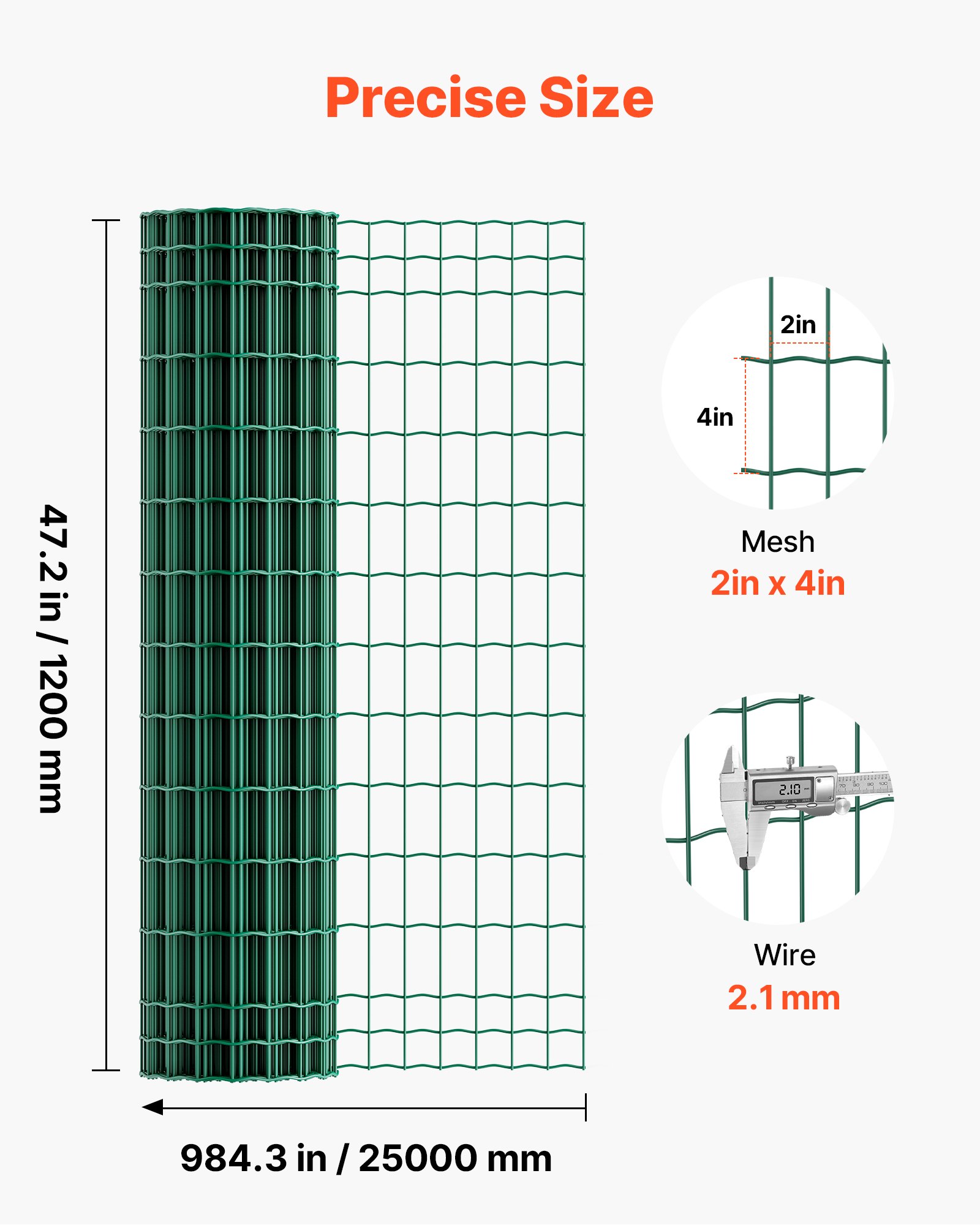VEVOR Tuinhek, 1,2 x 25 m, Gaashekwerk 2,1 mm, Gegalvaniseerd staaldraad, Geschikt voor runderen, varkens en schapen, Vinyl gecoat gaashekwerk voor dierenverblijven, kooien en tuinen, Groen.