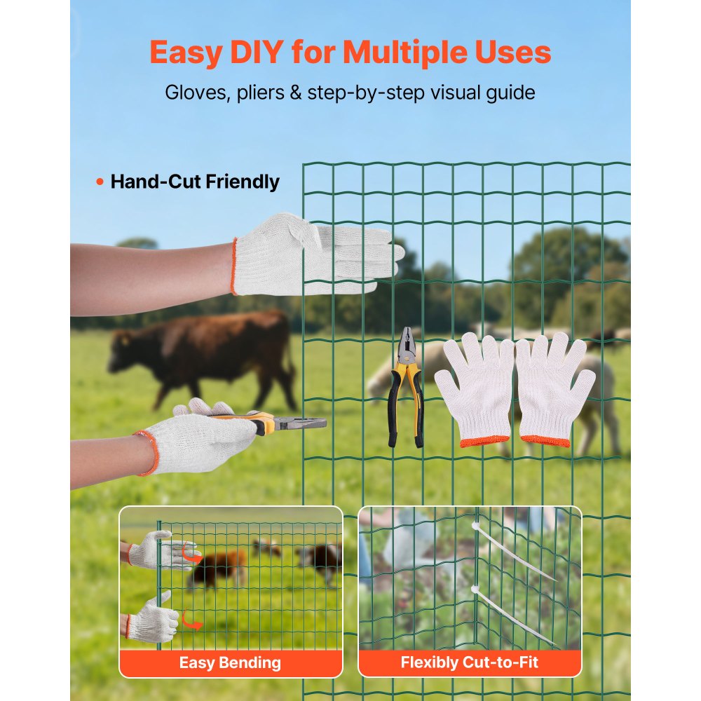 VEVOR tuinhek, 1 x 25 m, maaswijdte 5,08 x 10,16 cm, φ2,1 mm, gegalvaniseerd staaldraad, veehek geschikt voor runderen, varkens en schapen, vinylgecoate weideomheining voor dierenverblijven, kooien, groen