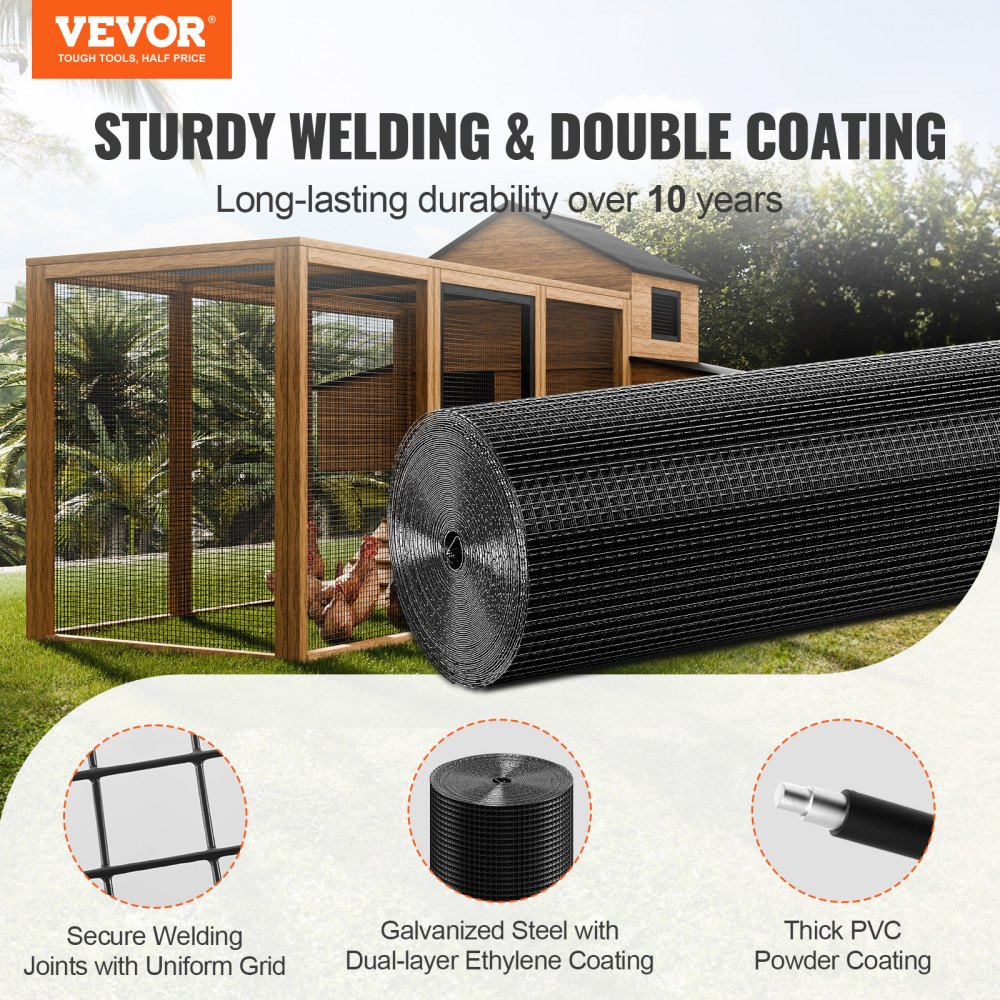 VEVOR 1220 x 30480 mm gaas op rol, 19 gauge vinylgecoat metaalgaas voor kippenhokhekken, konijnen- en slangenhekken en pluimveeverblijven