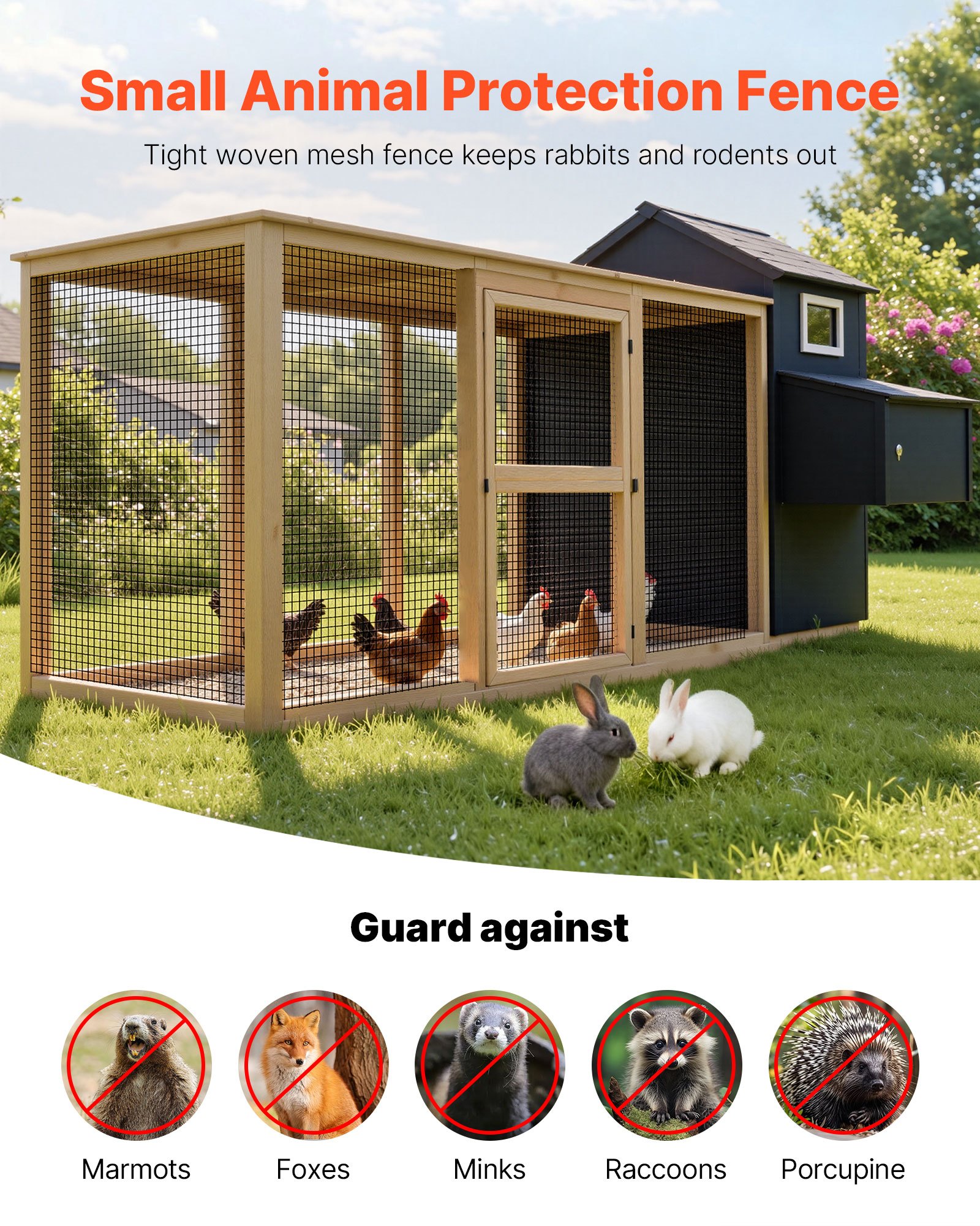 VEVOR Hardware Cloth 183cm x 30.4m, 1/2 in 19 Gauge Galvanized Wire Mesh Roll, Weather-Resistant Vinyl Coated Chicken Wire Fencing, Heavy Duty Welded Garden Plant Fencing for Rabbit Cage Snake Fence