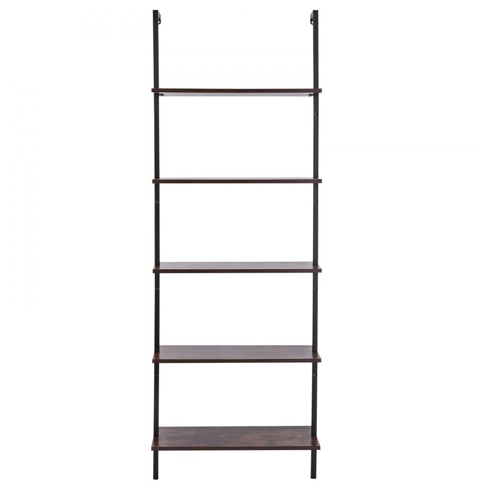 VEVOR Ladderplank met metalen frame, 5 niveaus, wandgemonteerde boekenplank, 64x30 cm, zwevende houten planken, opbergrek, houder voor kleine spullen voor keuken, slaapkamer, badkamer, woonkamer, zwart