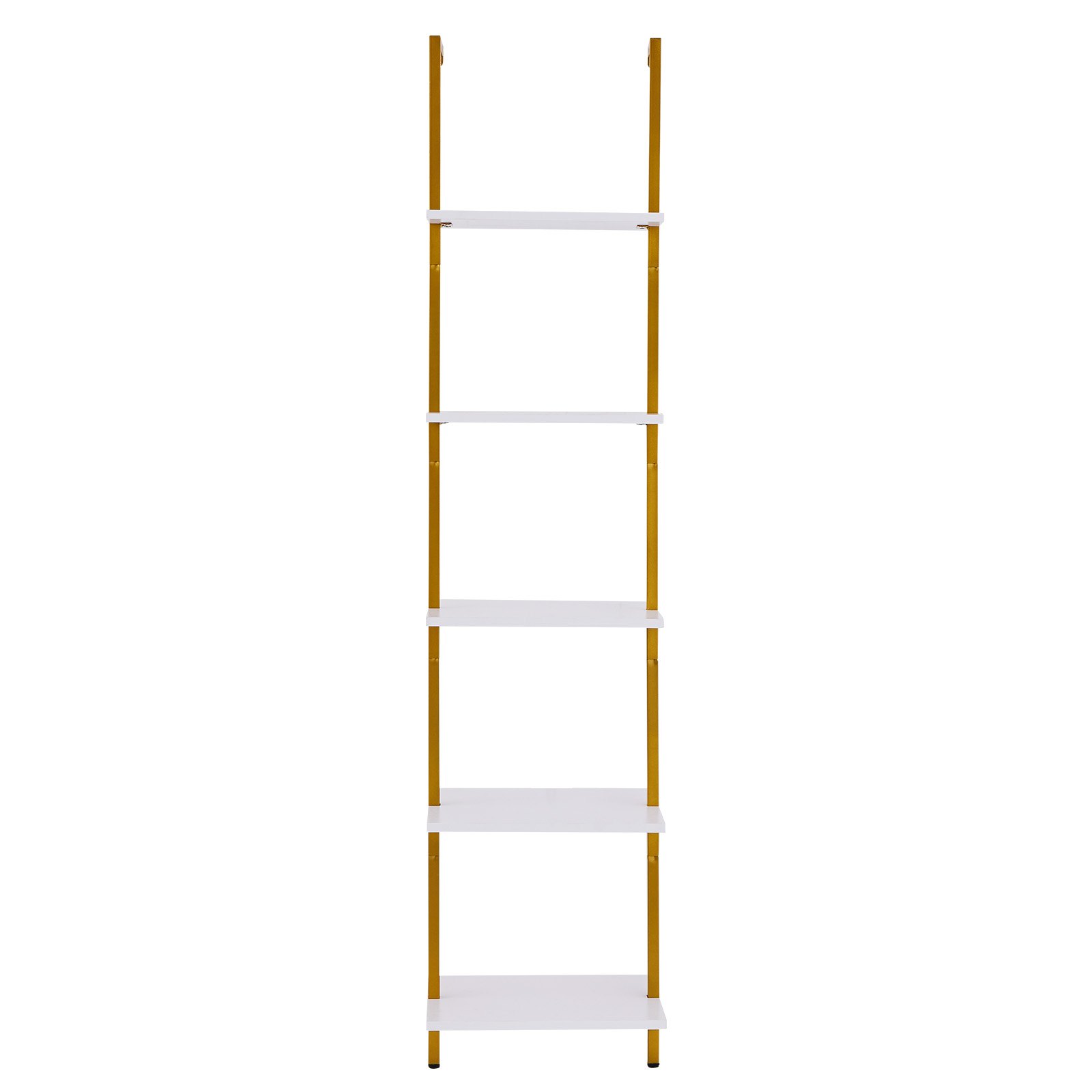 VEVOR Ladder Shelf, 5-Tier Bookshelf 15.6x11.8in, Open Wall-Mounted Ladder Shelf with Metal Frame,Storage Rack Sundries Holder for Kitchen Bedroom Bathroom Living Room, Gold White