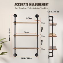 VEVOR Zwevende Plank Industriële Pijpplank Wandplank Plank Buizen 3 Niveaus 61x20cm