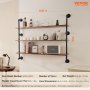VEVOR Industrial Pipe Shelf, 3 Tier 48x9.84in, Wall-Mount Floating Rustic Wood Shelves Bracket Display Bookshelf, Storage Rack Sundries Holder for Kitchen Bedroom Bathroom Living Room, Black