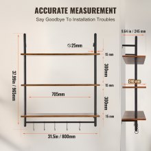 VEVOR Zwevende Plank Industriële Pijpplank Wandplank Plank Buizen 3 Niveaus 80x24cm