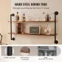 VEVOR Industrial Pipe Shelf, 2 Tier 48x 9.84in, Wall-Mount Floating Rustic Wood Shelves Bracket Display Bookshelf, Storage Rack Sundries Holder for Kitchen Bedroom Bathroom Living Room, Black