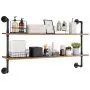VEVOR Industrial Pipe Shelf, 2 Tier 48x 9.84in, Wall-Mount Floating Rustic Wood Shelves Bracket Display Bookshelf, Storage Rack Sundries Holder for Kitchen Bedroom Bathroom Living Room, Black