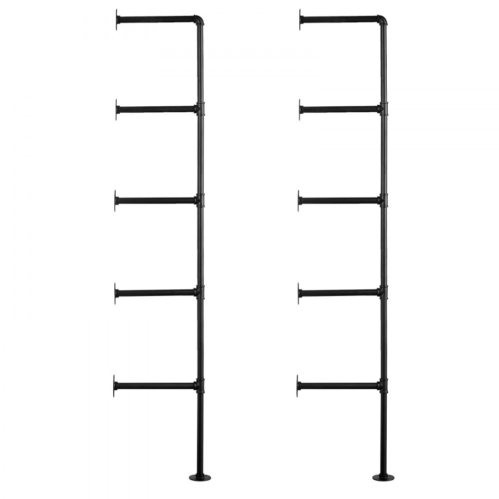 VEVOR Industriële pijpenplank, 5 lagen, 2 stuks, 11,8 inch toepasselijke plankbreedte, aan de muur gemonteerde zwevende rustieke houten plankenbeugel, boekenplankhouder voor keuken, slaapkamer, badkamer (planken NIET inbegrepen)