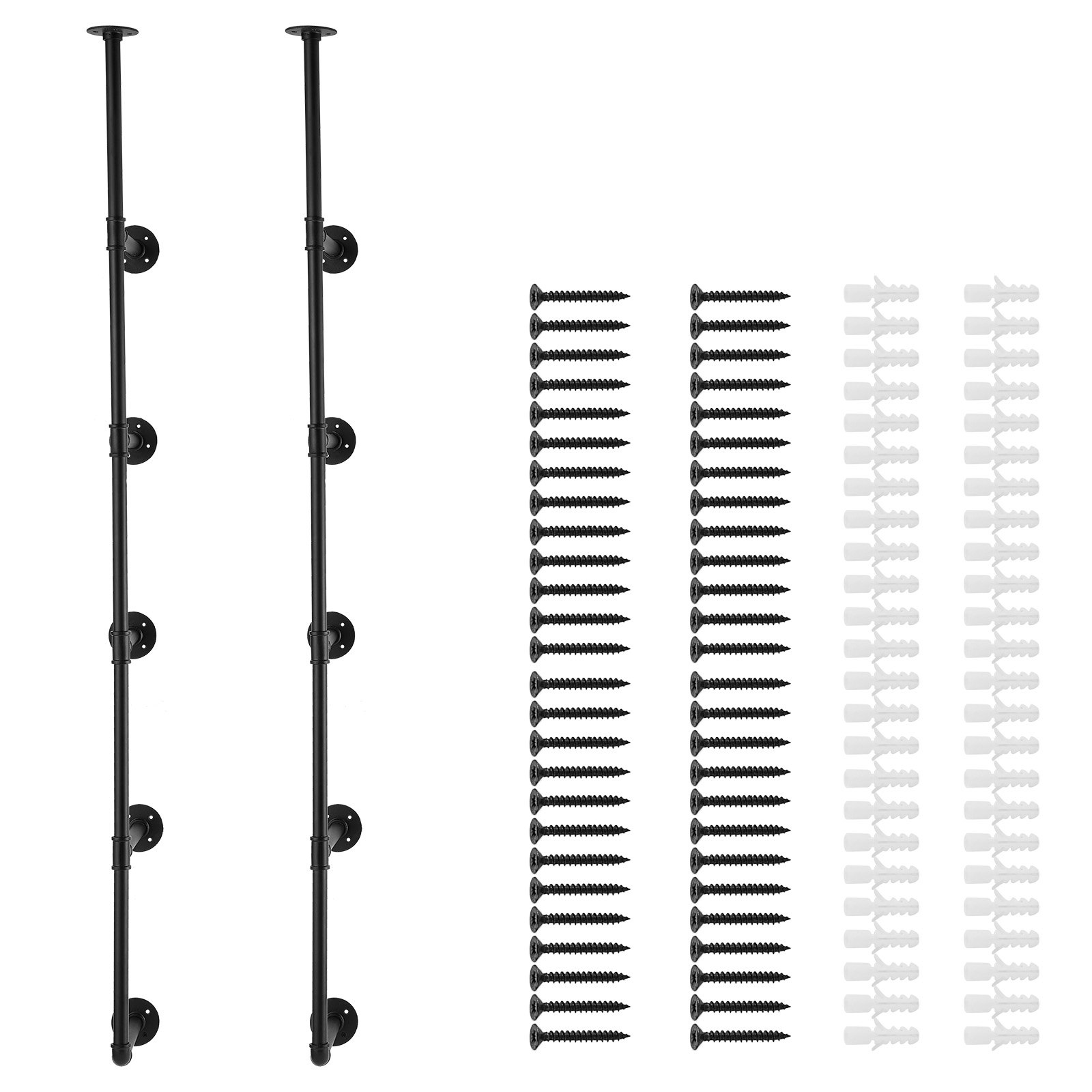VEVOR Industriële pijpenplank, 5 lagen, 2 stuks, 9,84 inch toepasselijke plankbreedte, aan de muur gemonteerde zwevende rustieke houten plankenbeugel, boekenplankhouder voor keuken, slaapkamer, badkamer (planken NIET inbegrepen)