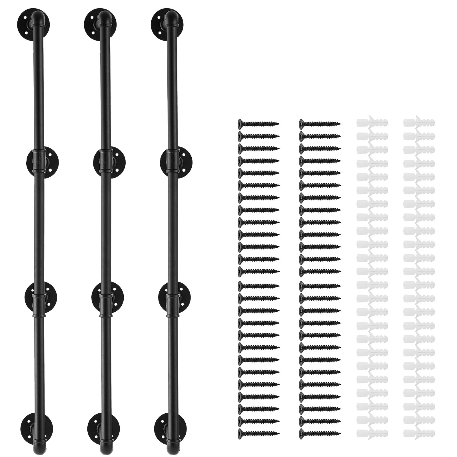 VEVOR Industriële pijpenplank, 4 lagen, 3 secties, 11,8 inch relevante plankbreedte, aan de muur gemonteerd, zwevende rustieke houten planken, opberghouder (planken NIET inbegrepen)