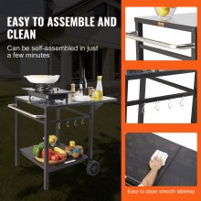 VEVOR Serving Trolley Kitchen Trolley 97.2 x 64 x 75.5 cm Outdoor Grill Dining Trolley with Double Shelf, Movable Grill Table for Food Preparation, Multifunctional Iron Table Top Black