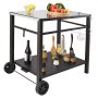 VEVOR Serveerwagen Keukentrolley 100 x 64 x 83,5 cm Buitengrill Eetwagen met Dubbele Plank, Verplaatsbare Grilltafel voor Voedselbereiding, Multifunctioneel Tafelblad van IJzer, Zwart