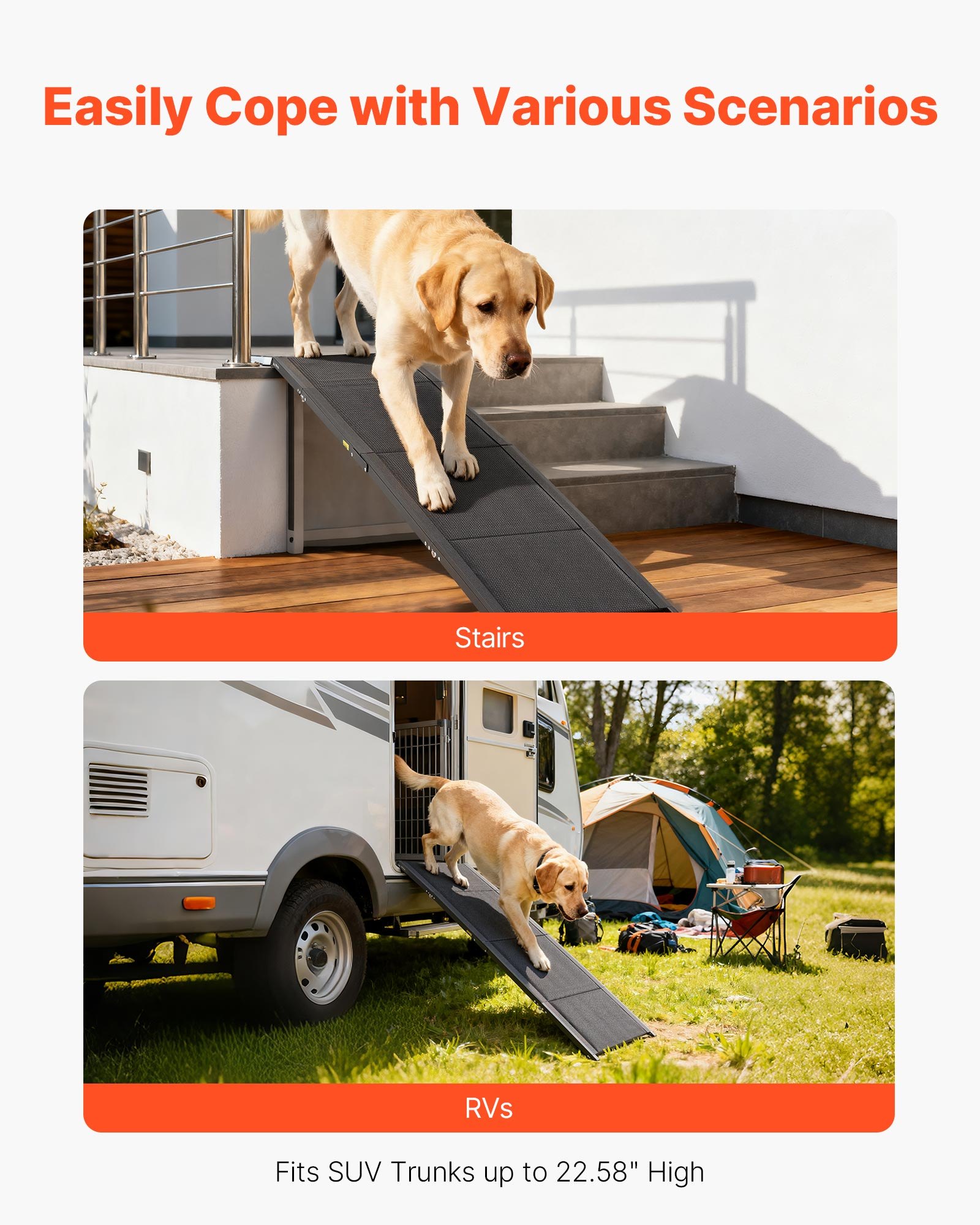 VEVOR Dog Ramp for Cars, 160 x 43.2 cm, Folding Pet Ramps for Medium & Large Dogs up to 113 kg, Pet Stair Ramp with Non-Slip Oxford Fabric Surface, Portable Outdoor Dog Car Ramps for SUV & Truck