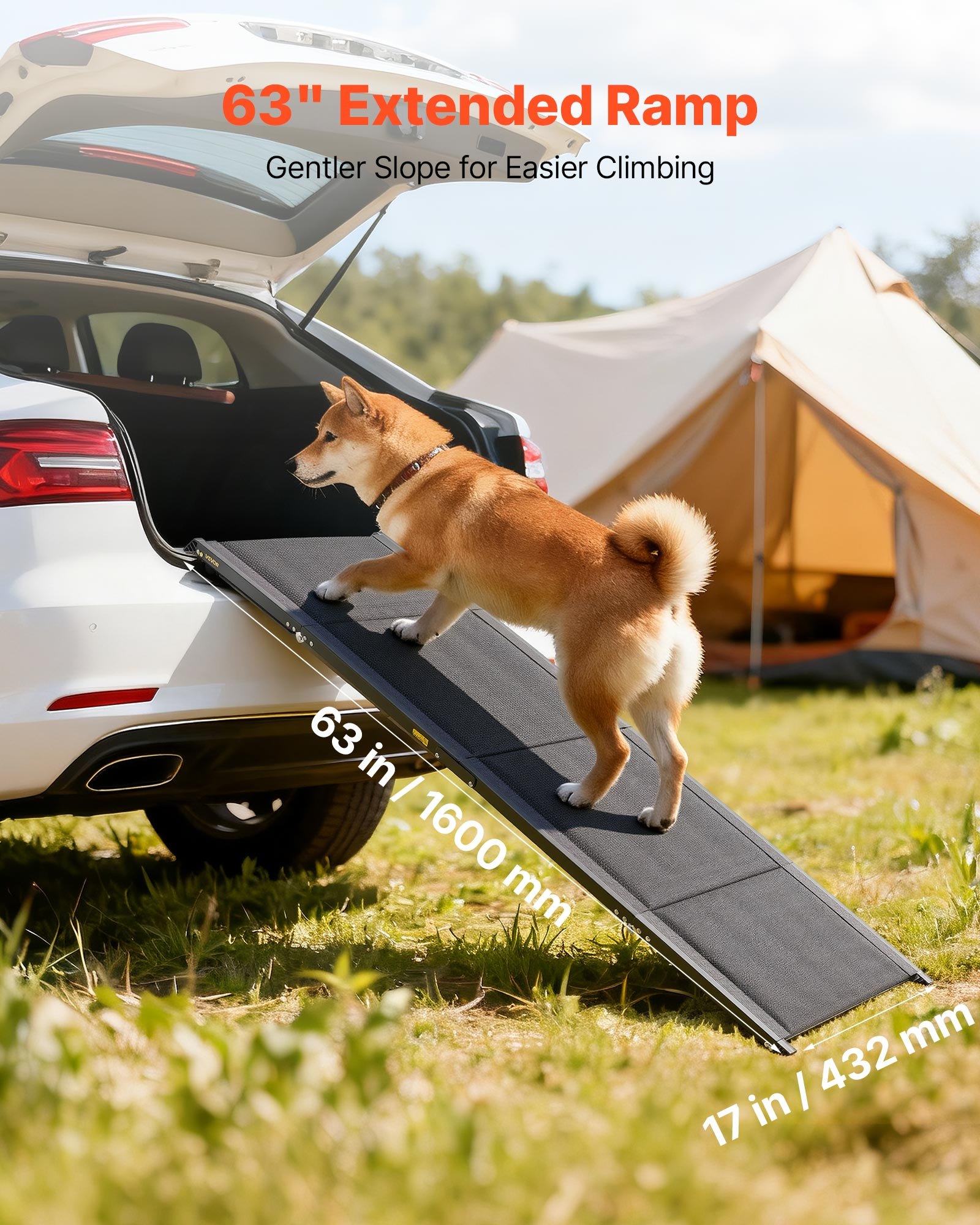 VEVOR Dog Ramp for Cars, 160 x 43.2 cm, Folding Pet Ramps for Medium & Large Dogs up to 113 kg, Pet Stair Ramp with Non-Slip Oxford Fabric Surface, Portable Outdoor Dog Car Ramps for SUV & Truck