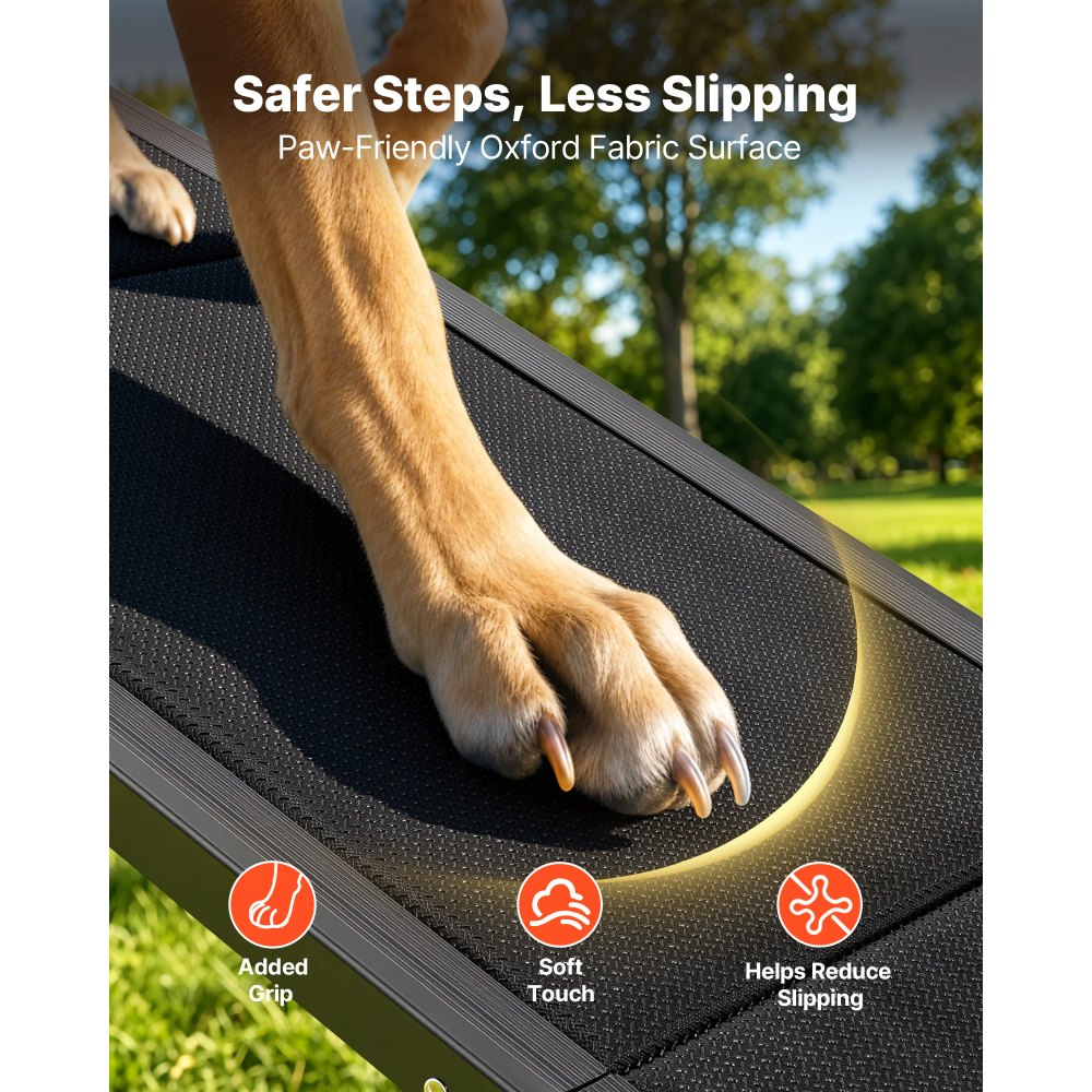 VEVOR Hondenhelling, 180 x 43,2 cm, Opvouwbare hondenhelling voor in de auto voor middelgrote en grote honden tot 113 kg, Instaphulp met antislip Oxford-stofoppervlak, Draagbare hondentrap voor SUV's en vrachtwagens