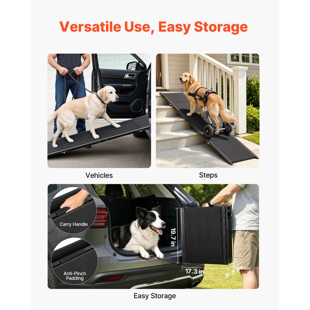 VEVOR Hondenhelling, 180 x 43,2 cm, Opvouwbare hondenhelling voor in de auto voor middelgrote en grote honden tot 113 kg, Instaphulp met antislip Oxford-stofoppervlak, Draagbare hondentrap voor SUV's en vrachtwagens