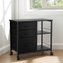 VEVOR Metal File Cabinet, Mobile Filing Cabinet with 3 Fabric Drawers and 2 Open Shelves, Wooden Vertical Filing Storage Cabinets with Wheels for Letter, A4, Legal Size File, Easy Assembly, Black