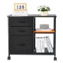 VEVOR Metal File Cabinet, Mobile Filing Cabinet with 3 Fabric Drawers and 2 Open Shelves, Wooden Vertical Filing Storage Cabinets with Wheels for Letter, A4, Legal Size File, Easy Assembly, Black