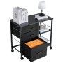 VEVOR Metal File Cabinet, Mobile Filing Cabinet with 3 Fabric Drawers and 2 Open Shelves, Wooden Vertical Filing Storage Cabinets with Wheels for Letter, A4, Legal Size File, Easy Assembly, Black
