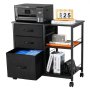 VEVOR Metal File Cabinet, Mobile Filing Cabinet with 3 Fabric Drawers and 2 Open Shelves, Wooden Vertical Filing Storage Cabinets with Wheels for Letter, A4, Legal Size File, Easy Assembly, Black